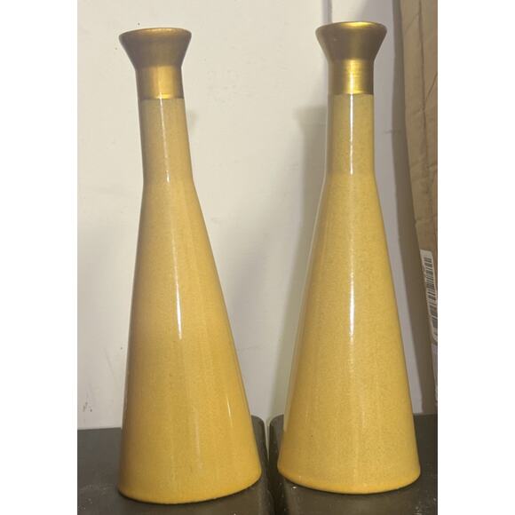 2pc Ceramic Opalhouse Jungalow Candle Holders Stoneware Yellow (Mustard) NEW - Picture 1 of 2